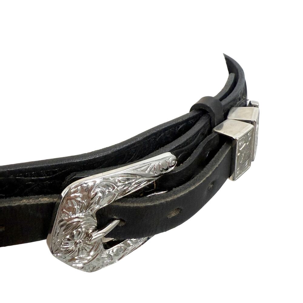 Harley-Davidson Black Leather Belt with Silver Engraved Buckle - Picture 6 of 12